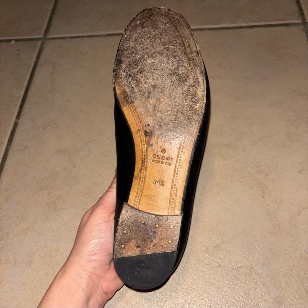 GUCCI ‼️ONE LEFT SHOE‼️ Black Leather Loafer Gold Horsebit - Picture 9 of 12